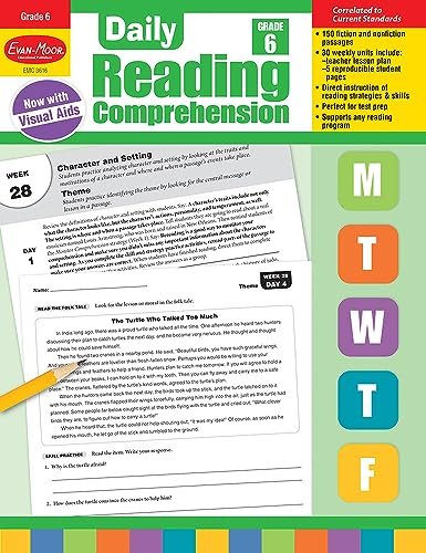 Evan-Moor Daily Reading Comprehension, Grade 6 Teaching Supplement – Homeschooling & Classroom Resource Workbook