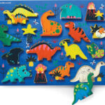 Crocodile Creek Wood Puzzle and Playset, 16 Chunky Wooden Pieces Stand-Up with Play Scene on The Back, for Ages 2+, Dinosaurs